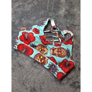 Combat Iron Apparel Co. Pineapple Skull Graphic Sports Bra Womens L Multi Active